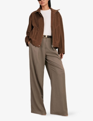 REISS: Kiara Funnel-Neck Suede Bomber Jacket