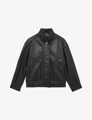 Womens Reiss Kiara Oversized Leather Bomber Jacket