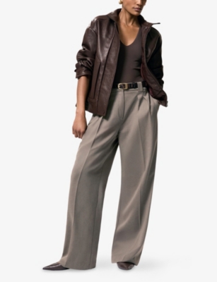 Reiss Womens Burgundy Kiara Oversized Leather Bomber Jacket In Burgundy