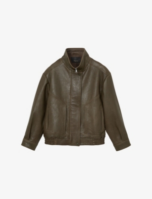 Womens Reiss Kiara Oversized Leather Bomber Jacket