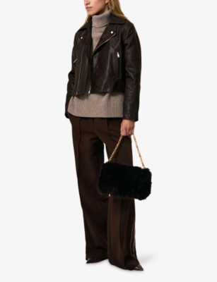 REISS: Lidia Suede-Lapel Leather Biker Jacket