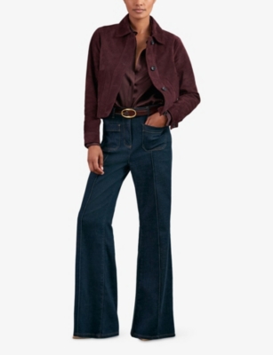 Reiss Womens Burgundy Sonny Patch-pocket Suede Jacket In Burgundy