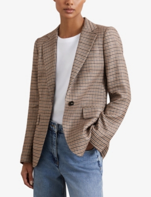 REISS: Checked Single-Breasted Woven Blazer