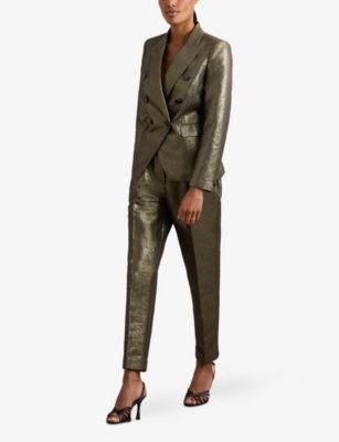 REISS: Sienna Metallic Double-Breasted Cotton-Blend Blazer
