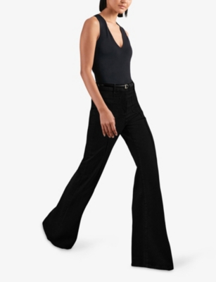 Reiss Womens Black Sakura Flared-leg High-rise Denim-blend Jeans In Black