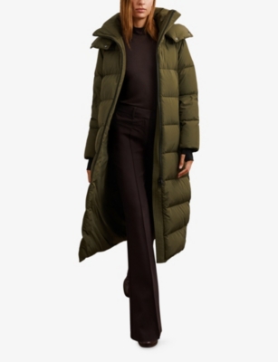 Reiss Womens  Colette Belted-waist Hooded Puffer Coat In Brown