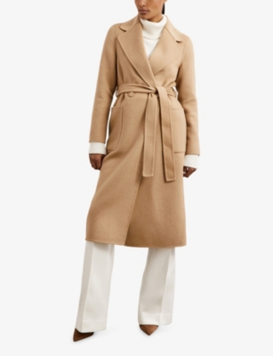 Reiss Womens Camel Lucia Double-breasted Wool-blend Coat In Brown