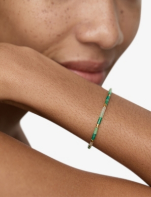 Monica Vinader Womens Delphi Gemstone 18ct Yellow Gold Vermeil And Green Onyx Beaded Bracelet In Blue
