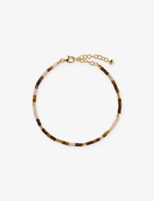 Monica Vinader Womens Delphi Gemstone 18ct Yellow Gold Vermeil And Tiger Eyes Beaded Bracelet Brown
