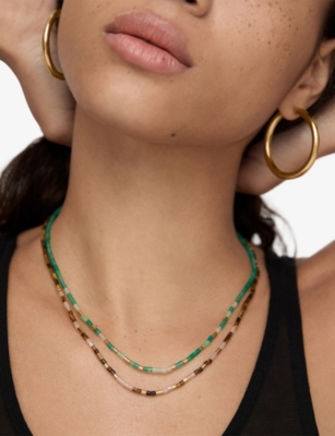 Monica Vinader Womens Delphi Gemstone 18ct Yellow Gold Vermeil And Green Onyx Beaded Necklac In Green