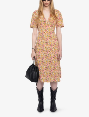 Zadig & Voltaire Womens Ecru Rhodral Floral-print Woven Midi Dress In Pink
