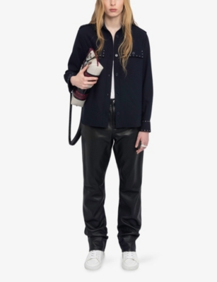 Zadig & Voltaire Womens Encre Taskam Rhinestone-embellished Stretch-woven Overshirt Xs In Blue