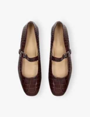 LE MONDE BERYL: Mary Jane Crocodile-Embossed Leather Ballet Flats