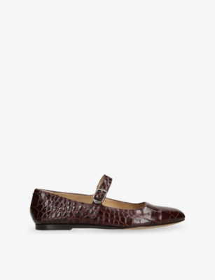 LE MONDE BERYL: Mary Jane Crocodile-Embossed Leather Ballet Flats