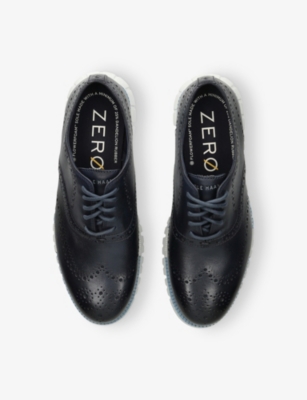 Cole Haan Mens Blue/dark Zerøgrand Wingtip Leather Oxford Shoes Eur 42.5 / 8.5 Uk In Black
