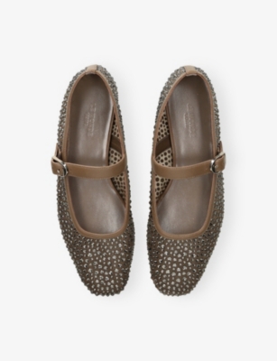 LE MONDE BERYL: Mary Jane Rhinestone-Embellished Mesh Ballet Flats