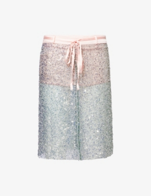 Siedres Womens Mint Shailene Sequin Woven Midi Skirt In Green