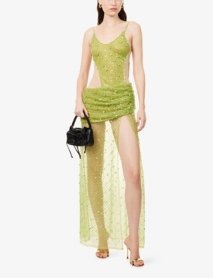 Jaded London Womens Multi Stellar Asymmetric Embellished Maxi Dress In Green