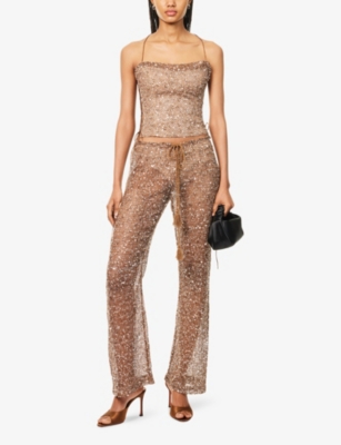 Jaded London Womens Multi Sequin Drawstring Woven Trousers