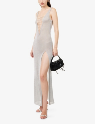 Jaded London Womens Multi Lurex Laddered Knitted Maxi Dress In White
