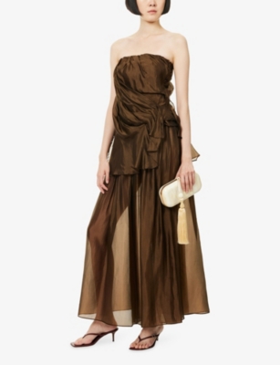 The Garment Womens Espresso Gilian Sheer Woven Maxi Skirt In Brown