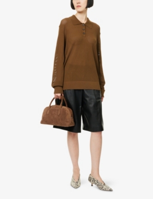 THE GARMENT: Madison Long-Sleeve Open-Knit Woven Polo Top