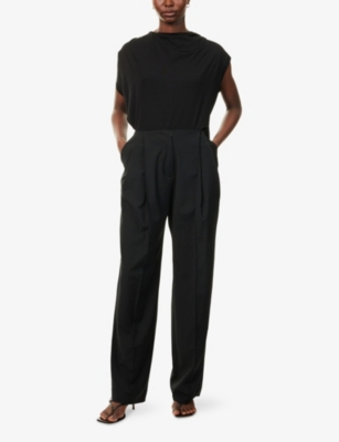 The Garment Womens Black Scarf Tee Draped Jersey T-shirt In Black
