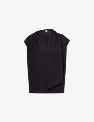 The Garment Womens Black Scarf Tee Draped Jersey T-shirt In Black