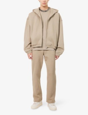 Represent Mens Initial Boxy Zip-up Logo-embellished Cotton Hoody Dune In Neutral