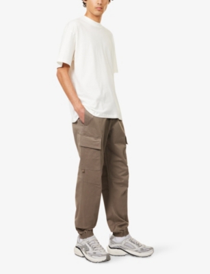 Represent Mens Cargo Elasticated-cuffs Stretch-cotton Trousers Olive In Brown