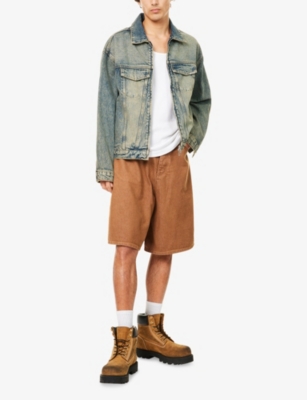Represent Mens Blue Cream Logo-embellished Cotton Denim Jacket In Blue