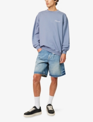Represent Mens Owners Club Scrip Logo-print Cotton Sweatshirt Dusty Blue Xl In Blue