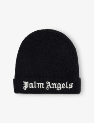 PALM ANGELS: Logo-Embroidered Ribbed Knitted Beanie 1-2 Years