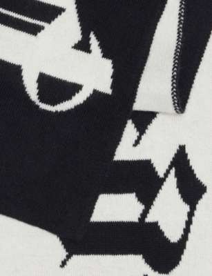 Palm Angels Black Off White Rectangular Logo Cotton-and-wool Scarf In Black