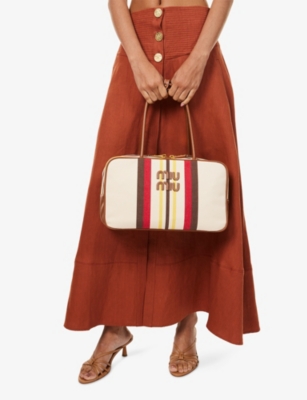 Miu Miu Womens Naturale+moro Beau Canvas And Leather Shoulder Bag