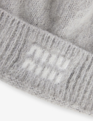 Miu Miu Womens Grigio Logo-print Mohair-wool Beanie Hat In Gray
