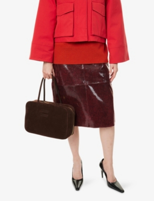 Miu Miu Womens Moro Beau Suede Top Handle Bag In Brown