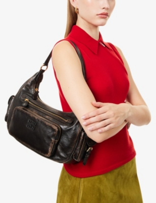Miu Miu Womens Caffe Pocket Medium Leather Shoulder Bag In Brown