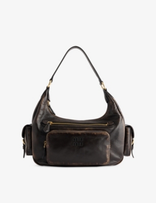 Miu Miu Womens Caffe Pocket Medium Leather Shoulder Bag In Brown