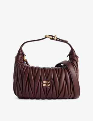 Miu Miu Womens Bordeaux Matelassé Leather Top Handle Bag In Burgundy