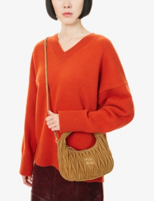 Miu Miu Womens Oliva Wander Matelassé Suede Top Handle Bag In Green