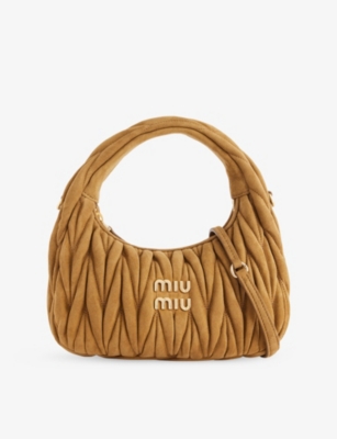 Miu Miu Womens Oliva Wander Matelassé Suede Top Handle Bag In Green