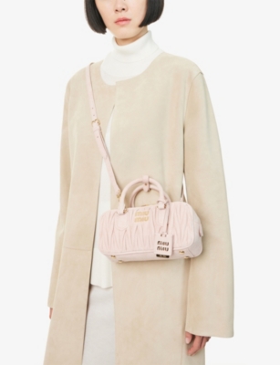 Miu Miu Womens Pesco Arcadie Matelassé Suede Top Handle Bag In Pink