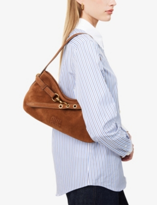 Miu Miu Womens Rovere Aventure Suede Top Handle Bag In Brown
