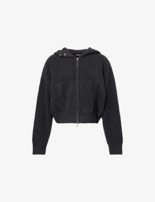 We11 Done Womens Relaxed-fit Embellished Wool And Cashmere Hoodie Charcoal In Gray