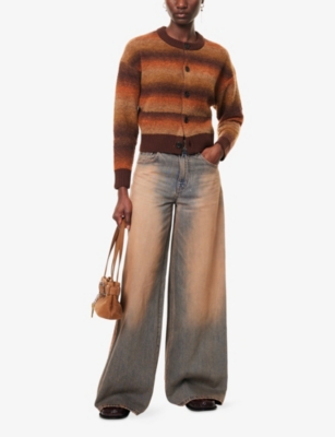 We11 Done Womens Grosgrain Wide-leg Denim Jeans Beige In Brown