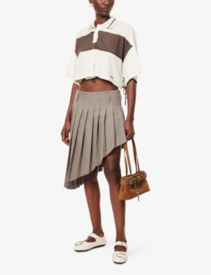 We11 Done Womens Beige Asymmetric Check-print Woven Mini Skirt In Neutral