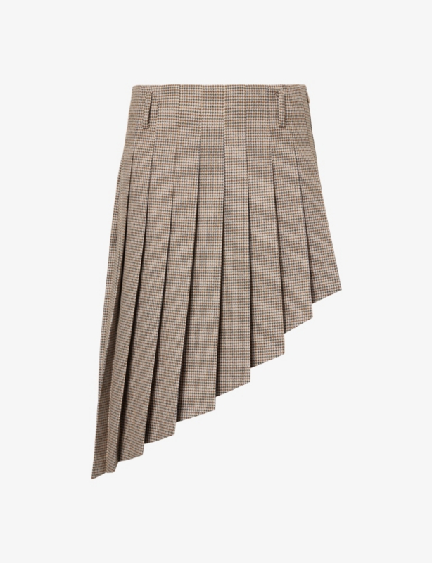 Asymmetric Check-Print Woven Mini Skirt
