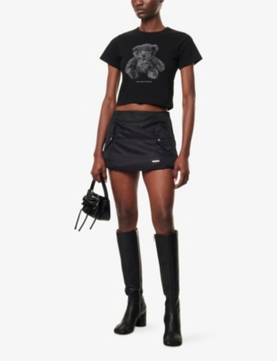 We11 Done Womens Bear-print Short-sleeves Cotton-jersey T-shirt Black In Black