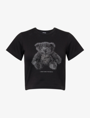 We11 Done Womens Bear-print Short-sleeves Cotton-jersey T-shirt Black In Black